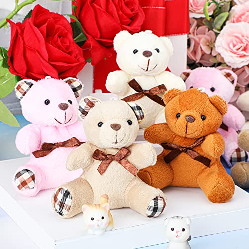 16 Pcs Mini Bear Stuffed Animal 4 Inch Bear Bulk Small Bear Mini Joint Bear Soft Tiny Bear Doll For Diy Keychain Party Favor Decor(Light Brown, Dark Brown, Pink, Beige,Cute) #TOP4