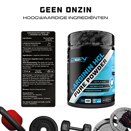 L-Arginine HCL - 500 g - L-Arginine Hydrochloride - Premium: plantaardige L-Arginine HCL - Optimale oplosbaarheid - Puur… - Image 7