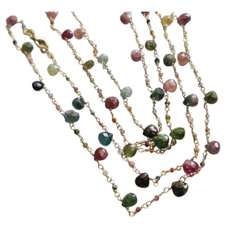 Chapelet tourmaline facettée 2mm collier argent 925 poli or cœur 5mm