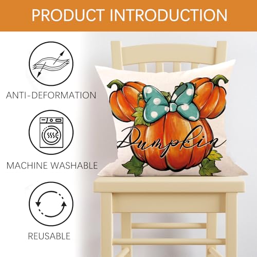 Fjfz FJFZUSSXSD1225 Fall Decorative Throw Pillow Cover 18 X 18, Autumn Cartoon Mouse Pumpkin Porch Outdoor Home Decor thumb #2