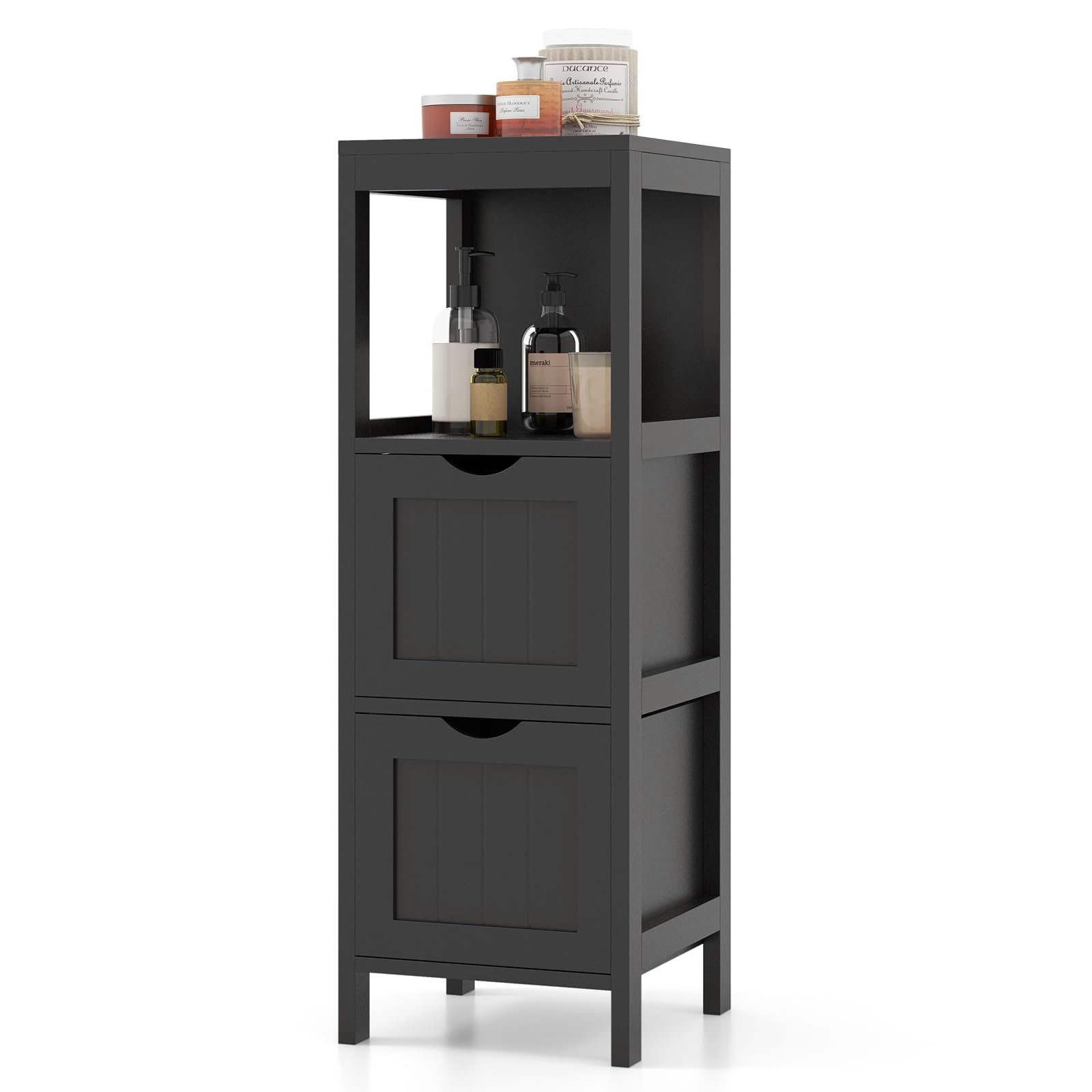 Lifezeal - Mueble de baño con 2 cajones extraíbles, armario de madera con estante abierto, 30 x 30 x 89,5 cm, color negro