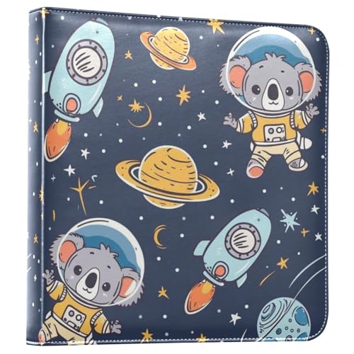 JIPONI Koala Astronaut Large Photo Album, DIY Leather Cover Scrapbook Albums for 4x6 5x7 6x8 Pictures, Self Adhesive Memory Book for Wedding, Baby, Family