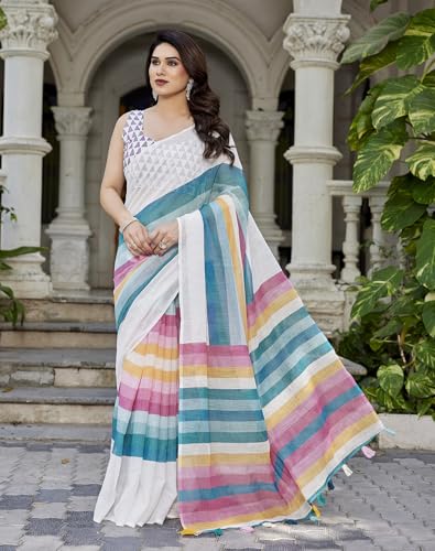 Image of Yashika Women's Chanderi Floral Digital Print Chandheri Saree with Unstitched Blouse Material