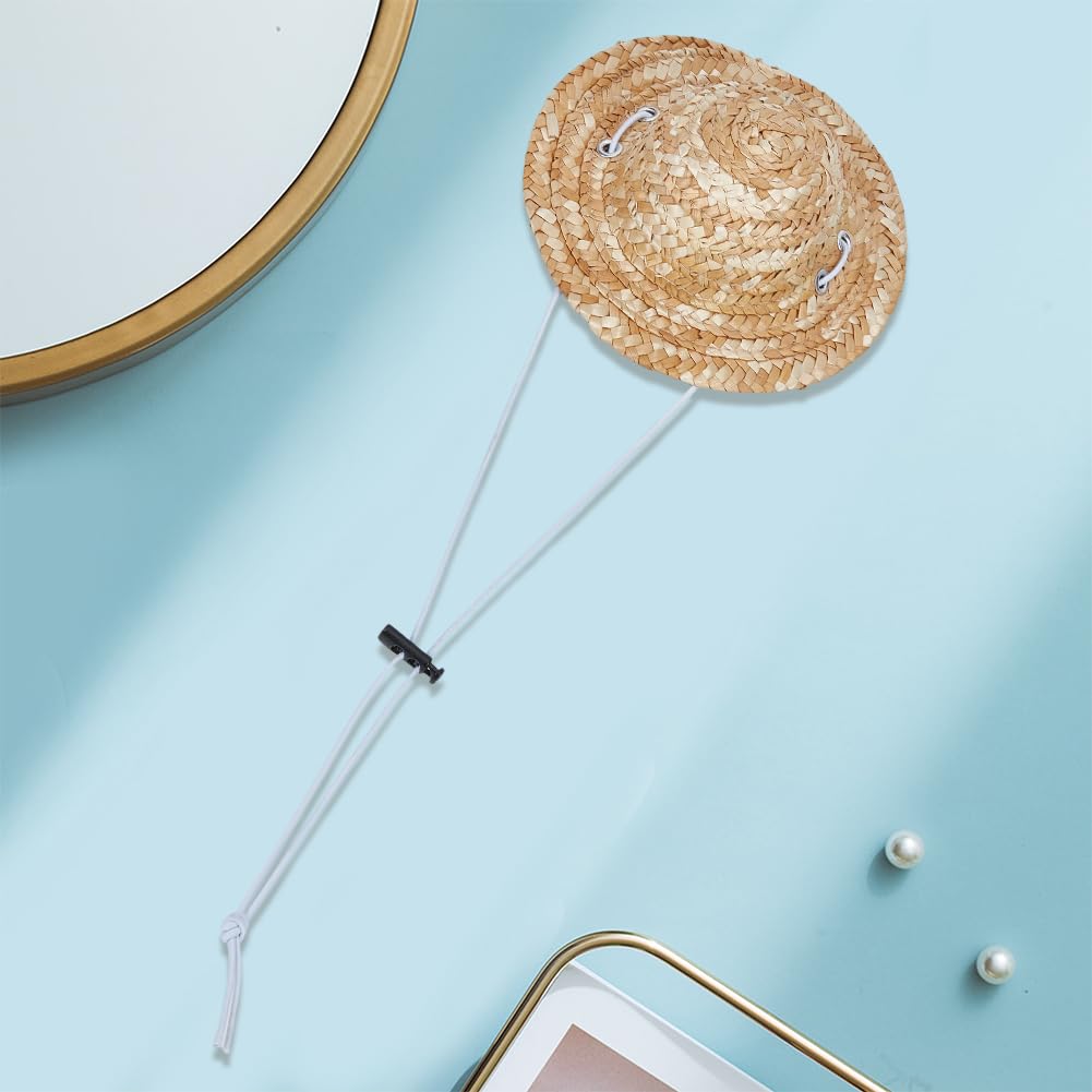 GORGECRAFT Chapeau de paille réglable pour l'été, la plage, l'extérieur, le jardin, nouveauté pour chien, chiot, petit chaton, chat, chapeau de soleil tricoté avec sangle élastique pour le menton pour