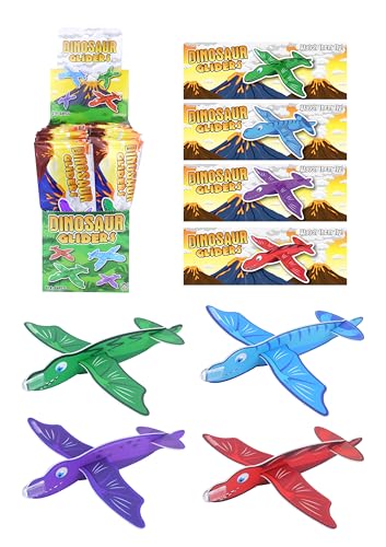 HENBRANDT [x Dinosaur Gliders 17cm Flying Toy Sets - 4 Assorted Dino Designs Polystyrene Gliders Party Bag Fillers Loot Prizes Kids Birthday Celebrations Wedding Activities