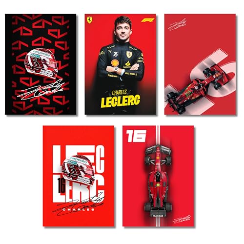 Image of Live Mad Live Crazy (LMLC) Charles Leclerc F1 Poster Set of 5 - A4 Size (9x12 Inch) Unframed Wall Art Prints | Ferrari Formula 1 Racing Aesthetic Posters | Matte Finish for Bedroom, Living Room, Office & Home Decor