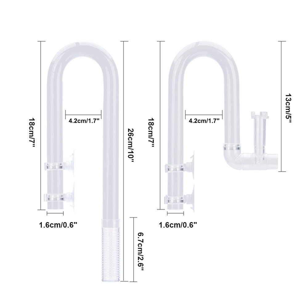 Tubo Filtrante Per Acquario A U - In PVC+ABS, Con 4 Ventose, Per Flusso/Deflusso 12/16 Mm