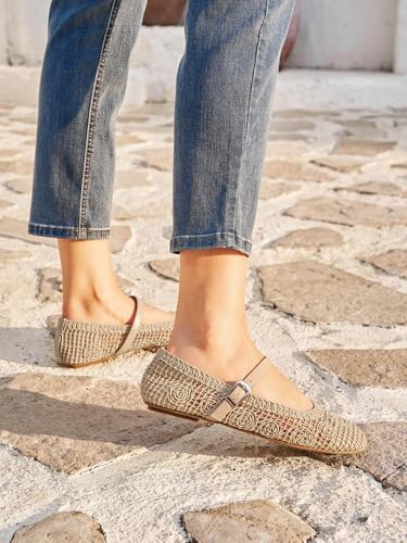 Image of Coutgo Womens Mary Jane Woven Flats Round Toe Ballet Flats Dressy Comfortable Slip On Shoes