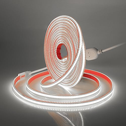 XUNATA Lumière au LED COB Autocollant, 288Leds/m IP65 étanche 230V Super Lumineux Bandeau flexible Ruban LED Light Strip pour Escalier, Chambre, Noël, Fête, etc (Blanc, 1M)