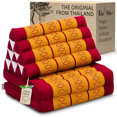 3 Fold Thailand Cushion with Asian Triangle - 100% Natural Kapok Fill Thai Pillow, Headrest, 2 Seat Folds