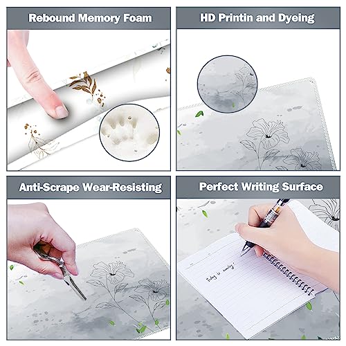 Image of ARTSO Gaming Mouse Pad Wrist Support Set, XXL Large Desk Mat Mousepad + Keyboard Wrist Support+ Mouse Wrist Rest+Coaster 4in1 Ergonomic, Memory Foam -Green Leaves and Line Flower