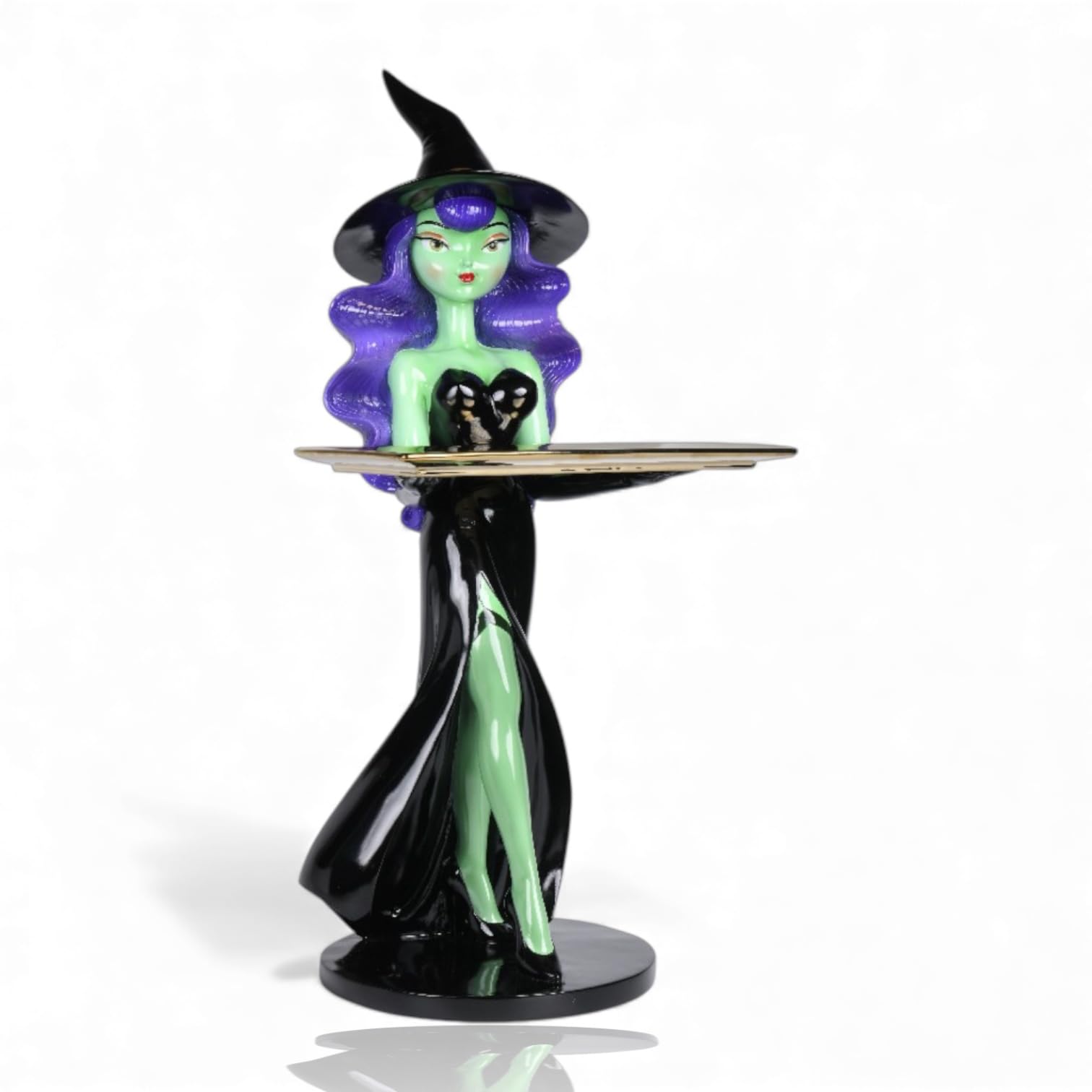 December Diamonds Purple Hair Witch with Serving Tray Figurine – 24.5 Inch Halloween Display Stand, Decorative Tray Holder, Whimsical Gothic Decor