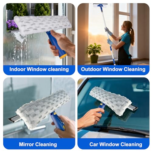 Image of Squeegee for Window Cleaning with Extendable Pole, 53 inch 2-in-1 Window Cleaning Tool Kit, Shower Squeegee with Long Handle, Indoor /Outdoor High Window Cleaning-Two Pads