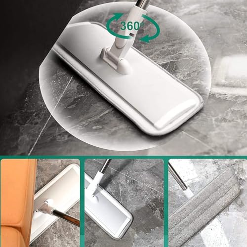 Image of 360 Rotating Aluminum Mop Head for Floor Cleaning - 40cm Large Flat Mop pad for Quick Wet and Dry Use with Reusable Microfiber Washable Pads and Suitable for All Types of Flooring