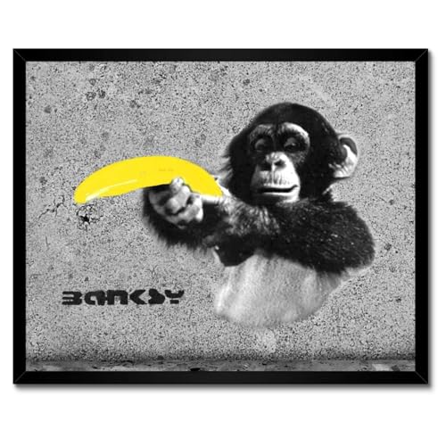 Cadre blanc Banksy Banana Monkey pour salon moderne 50x40