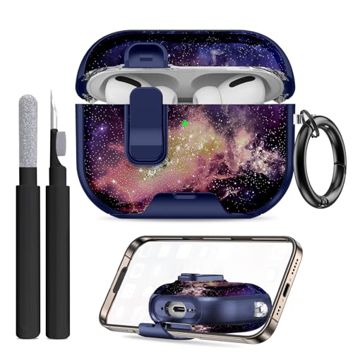 Image of Compatible Airpods Pro 3 Case (2025) with Phone Stand & Cleaner Kit,Print Soft Silicone Lock Clip Apple AirPods Pro 3rd Generation Case, Airpod Pro 3 Cover with Keychain for Women /Girls,Starry Sky