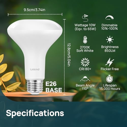 Image of Linkind 6-Pack BR30 LED Flood Light Bulbs Indoor, 10W=65W 850 Lumens 2700K