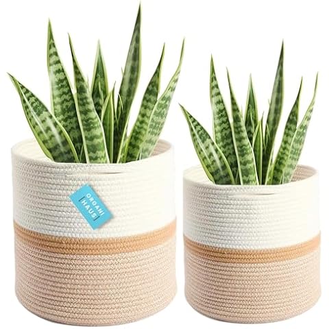OrganiHaus White Plant Pot Cover, Basket for Plants Indoor, Woven Plant Baskets Indoor, Floor Planter Basket, Fiddle Leaf Fig Pot Covers, Jute Basket Planters for Indoor Plants (12 & 10 Inch) Cover
