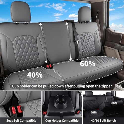 Image of Huidasource Ford Gray Seat Covers, Car Seat Cushion Cover Fit for 2015-2026 Ford F150 SuperCrew & 2017-2026 F250 F350 F450 Super Duty Crew Cab XL XLT Lariat King Ranch Platinum (Full Set /Gray)