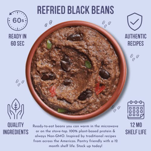 A Dozen Cousins Seasoned Refried Beans - Microwave Meals Vegan Black Beans and Pinto Beans - Non-GMO Prepared Meals Ready to Eat Made with Avocado Oil (Variety 8 Pack) - Thumbnail 4
