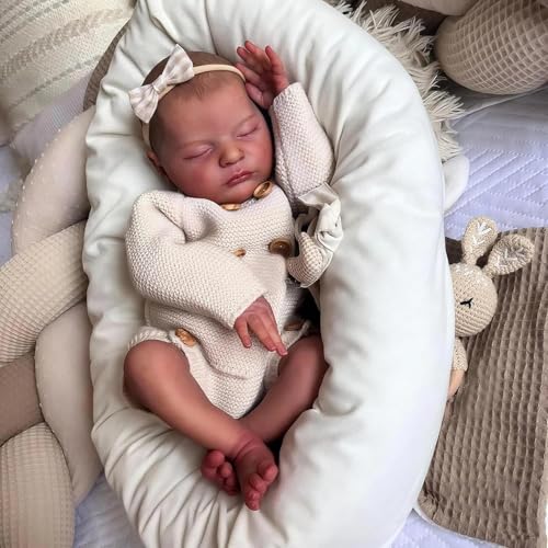 RXDOLL Poupée Reborn en silicone pour bébé fille - 50,8 cm - Réaliste - Poupée nouveau-né endormie - Yeux fermés - Cheveux peints à la main avec accessoires