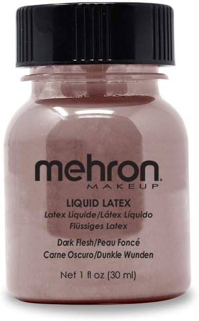 Mehron Makeup Liquid Latex | SFX Makeup | Halloween | Latex Glue for Skin | Prosthetic Glue 1 fl oz (30 ml) (Dark Flesh)