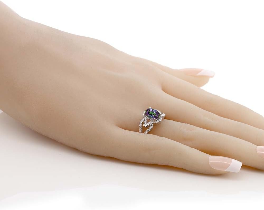 Gem Stone King 1.62 Cttw Green Mystic Topaz Ring for Women | 925 Sterling Silver | Gemstone Birthstone | Oval 8X6MM | Wedding Engagement Anniversary Promise Ring For Women