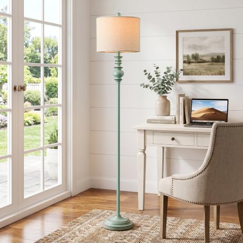Image of BOBOMOMO 64.25 inch Farmhouse Floor Lamp for Living Room, Tall Antique Blue Standing Lamp with Rotary Switch, Vintage Reading Lamp for Bedroom & Nursery, Coastal Cottage Home Decor