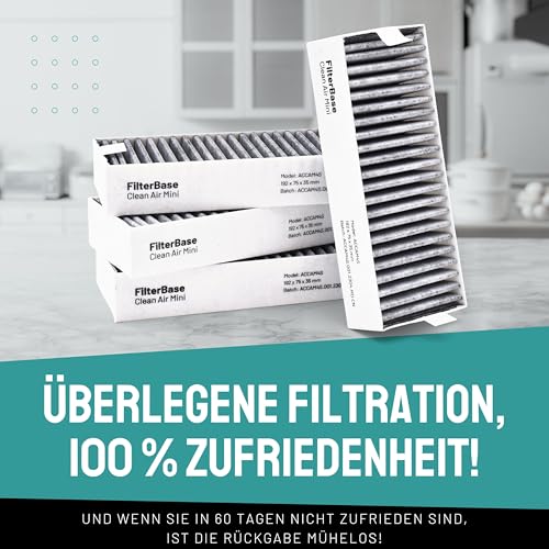 FilterBase® Aktivkohlefilter 4er Set - passend für 9001421821 9001563858 / Siemens Studioline HZ9VRCR0 / Bosch HEZ9VRCR0 / Neff Z821VR0 / Gaggenau CA282111 und Constructa CZ9VRCR0 (195x75x35 mm)