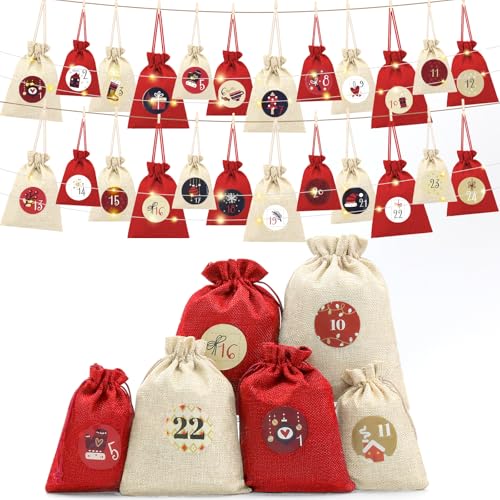 Adventskalender zum Befüllen 2025 – 24 Säckchen In 3 Größen mit Zahlen...