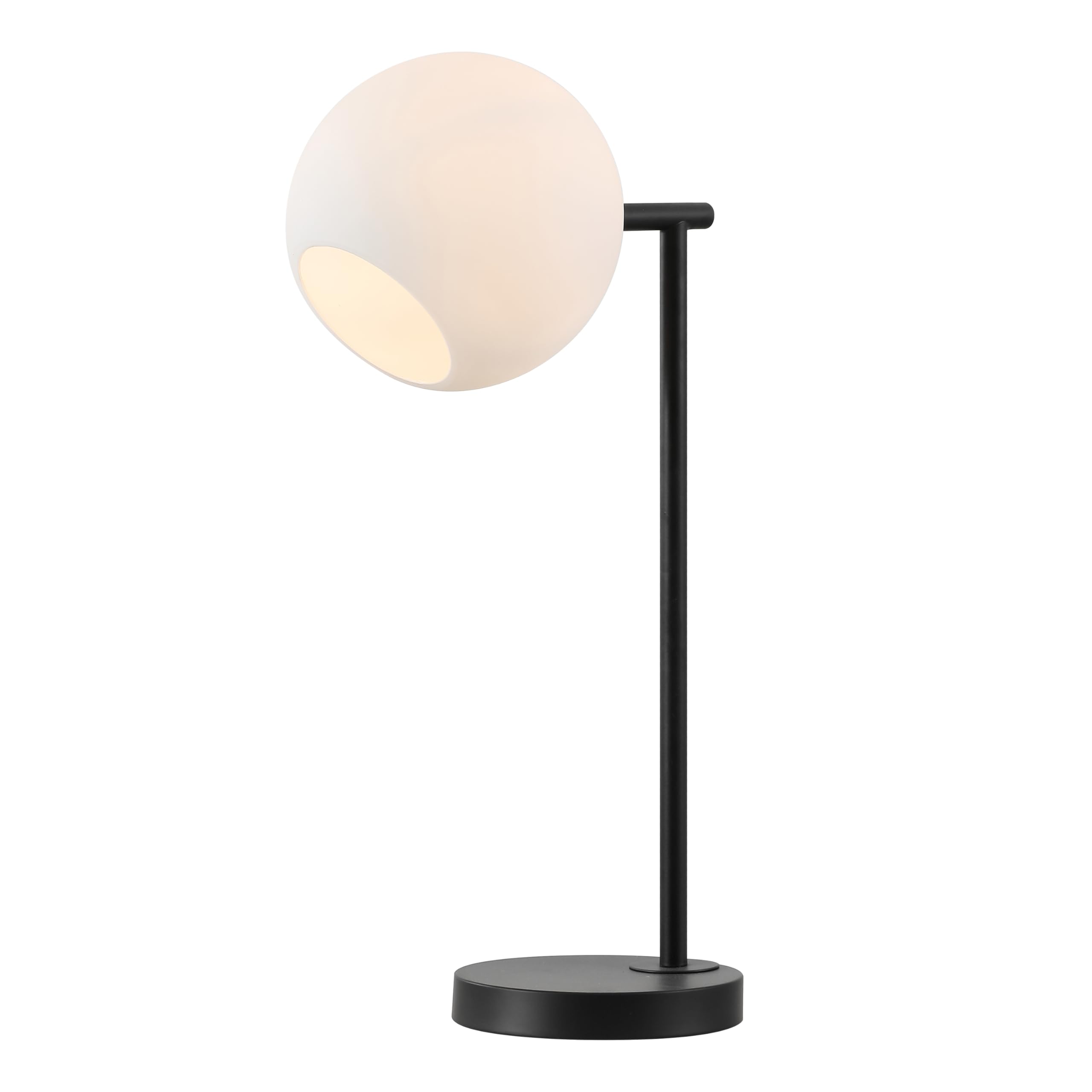 Condition photo showing New/Like New for JONATHAN Y JYL1000B 20.5" Modern Black Table Lamp with Black Metal Base and Frosted Glass Globe, Contemporary Bedside Nightstand Lamp for Bedroom, Living Room, Office, LED Bulb Included