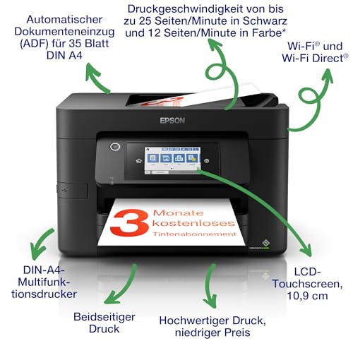 Epson Workforce Pro WF-4820DWF 4-in-1 Tinten-Multifunktionsgerät (Druck, Scan, Kopie, Fax, ADF, WiFi, Ethernet, NFC, Duplex, Einzelpatronen, DIN A4), inkl. 4 Monate ReadyPrint Flex Tintentarif – Bild 3
