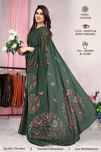 Image of MIRCHI FASHION Women Saree Chiffon Flower Print | Breathable Lightweight Sari for Office and Daily Use with Unstitched Blouse Piece (Available in 30 Styles)