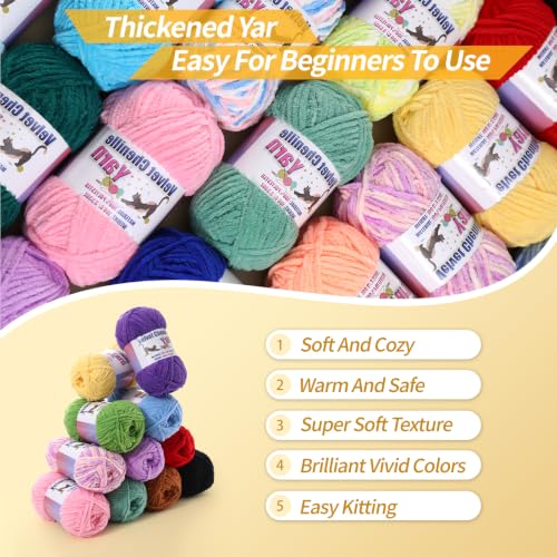 Image of 2 * 100g /3.5oz Fluffy Chenille Yarn for Crocheting, Chunky Velvet Yarn for Crochet Amigurumi, Used for Making Baby Yarns Blanket, Clothes, Pattern Knitting Creations (2- Khaki)