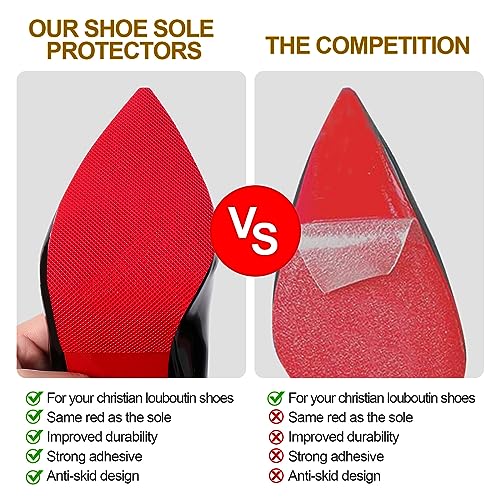 Image of Ashoesert Red Bottoms Shoe Sole Protector 4 Pcs with Heel Pads, Self-Adhesive Anti-Slip Shoe Bottom Protector for Christian Louboutin High Heels