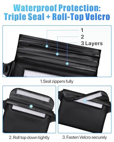 Image of F-color Waterproof Fanny Pack - Waterproof Pouch, Beach Cruise Essentials | Adjustable Waist Strap, Triple Zipper Roll-Top Dry Bag for Phone, Keep Passport Valuables Dry for Beach Kayaking Boating
