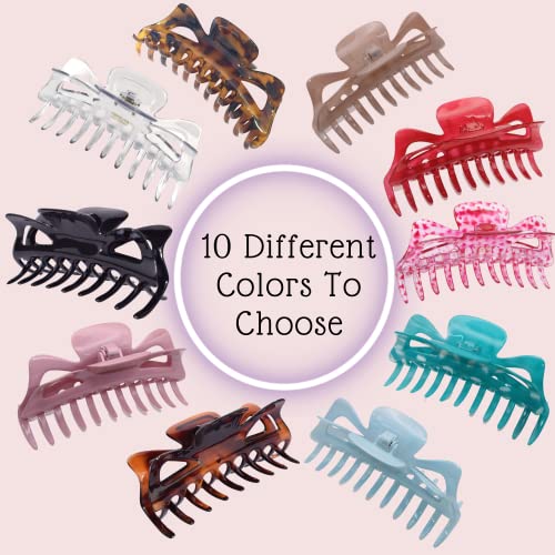 Parcelona French Classic Jumbo Large 5 1/2" Celluloid Acetate No Slip Grip Covered Spring Jaw Hair Claw Clip For Women Durable Styling Volume Hair Accessories Women Strong Hold Girls Hair Claw Clips, Made In France (Solid Black) #TOP1