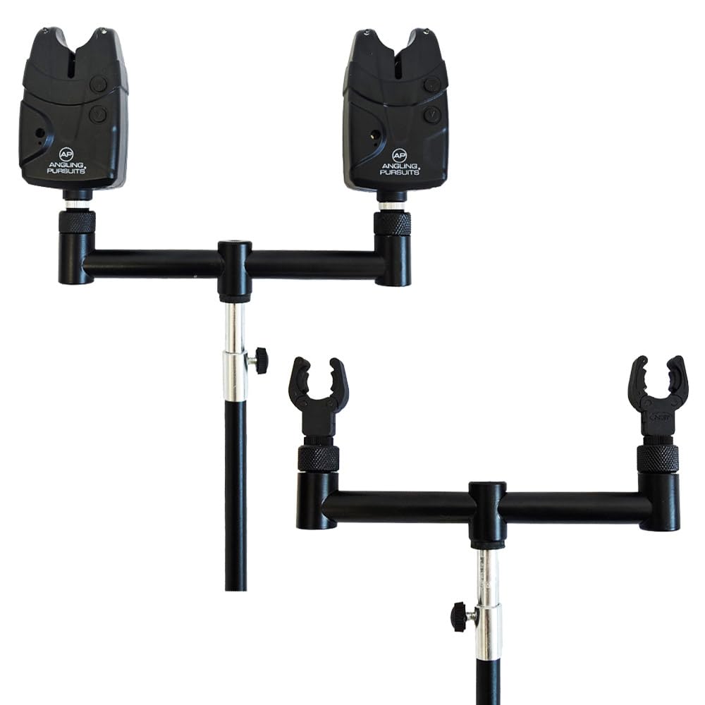 Ruten-Auflagen Set - 2 Teleskop Bank-Sticks 50-90 cm, 2 Buzzer-Bars, 2 Rutenhalter, 2 Bissanzeiger, Angelrutenhalter Set, Rutenauflage, Angelhalter, Angelrutenständer