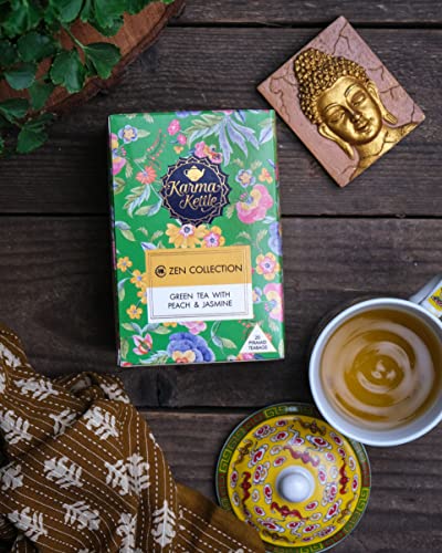 Karma Kettle Zen Collection Green with Peach and Jasmine, 20 Pyramid Tea Bags - Natural Detox | Aromatherapy |Healthy Skin | Metabolism Booster - Image 8 thumbnail