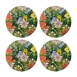 Creative Tops Tropical Floral Set Of 4 Round Placemats Printed cork back Heat-Resistant Stain-Resistant Surface Protector to 120°C Luxury Lacquered Surface Easy Wipe Clean, 29 cm