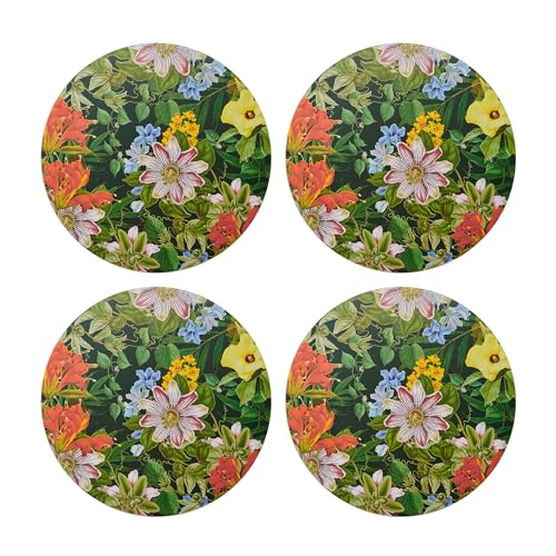 Creative Tops Tropical Floral Set Of 4 Round Placemats Printed cork back Heat-Resistant Stain-Resistant Surface Protector to 120°C Luxury Lacquered Surface Easy Wipe Clean, 29 cm