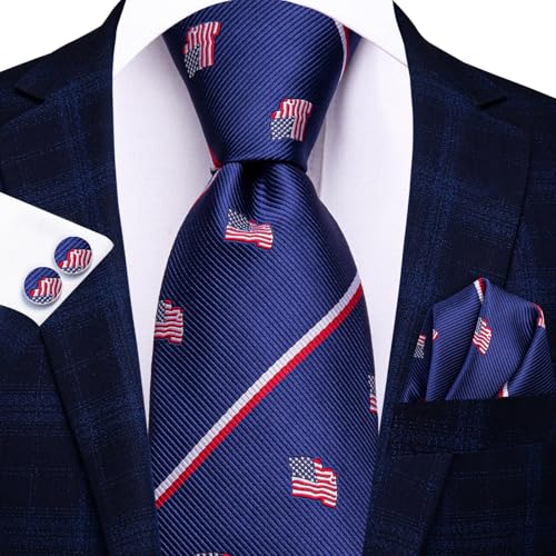 Image of Dubulle Mens Tie Set Solid Paisley Silk Striped Necktie for Men with Cufflinks Tie and Pocket Square