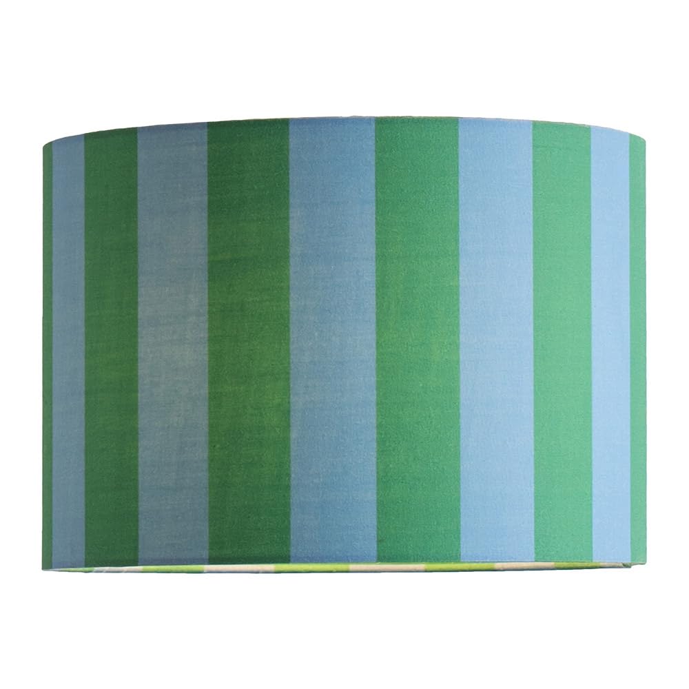 ValueLights Callie Colour Clash Large Blue and Green Stripe Fabric Drum Lamp Shade