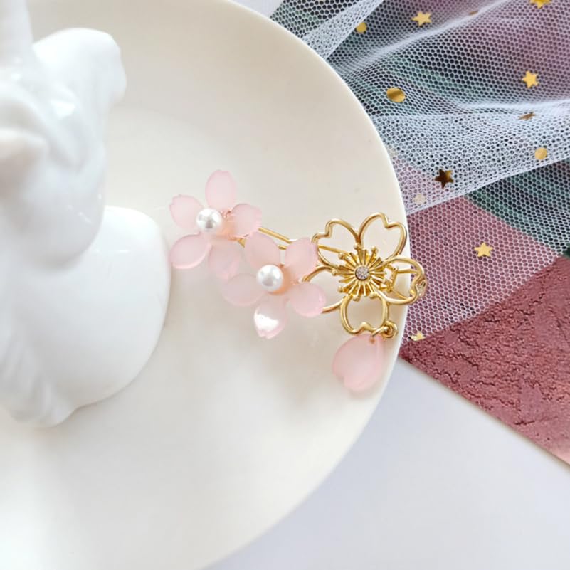 FRCOLOR Japanese Cherry Blossom Hair Pins 2 Pcs Flower Hair Clips with Dangle Charm for Women Bridal Party Accessories - Image 4