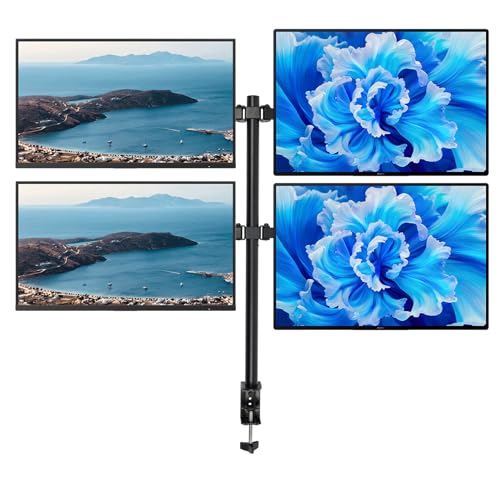 Soporte de monitor para 4 monitores para pantalla plana y curvada de 10 a 27 pulgadas, altura regulable, inclinable, giratorio, 9 kg por brazo, color negro