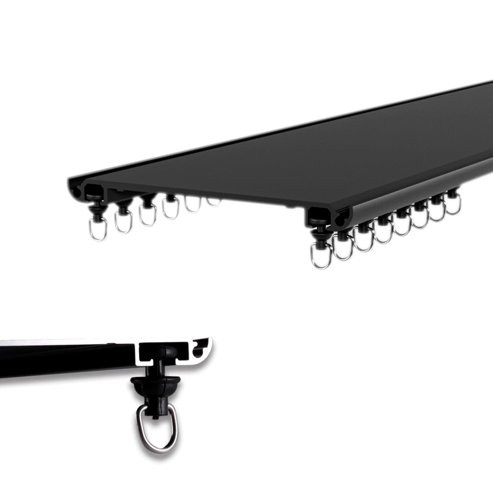 Riel de montaje en techo ultrafino de doble vía de aluminio ajustable negro de 360 cm