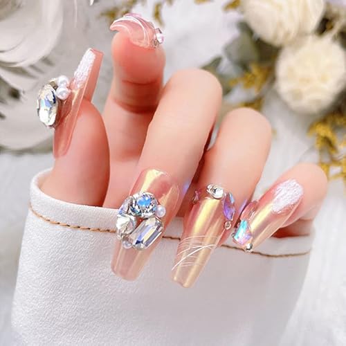 48 Pcs Big Mix Sizes Different Shape Nail Rhinestones 12 Styles 3D Glass Crystals Diamonds Love Distorts Heart Super Shiny Charms Gems Stones Diy Nail Art Decoration Craft Jewelry (Moonlight) #TOP5