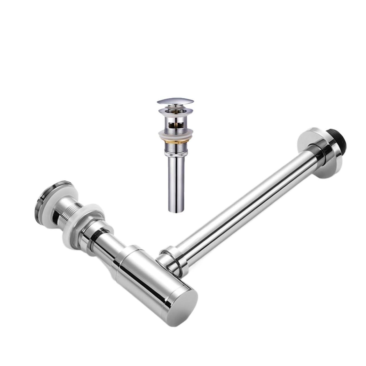 Xiehya Chrome Overflow Bathroom Basin Bottle Trap Drain With Sink Pop Up Siphon Fixture Golden Black P-Trap Hose For Home Renovation For Diy Tools(Chrome Overflow)
