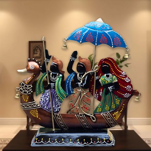 Image of KRAFTSKALA Iron Kewat Showpiece, Ramcharitmanas Inspired Spiritual Table Decor, Mythology Figurine Devotional Gift for Living Room, Housewarming - 12x12 Inch
