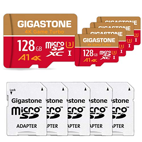 Gigastone 128GB 5-Pack Micro SD Card, Professional, A1 4K, 4K Video Recording, Nintendo Switch Compatible, R/W up to 100/50MB/s, Micro SDXC UHS-I Class 10